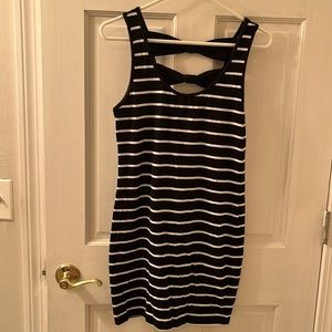 Xxi black n white stripe stretch cotton mini dress large